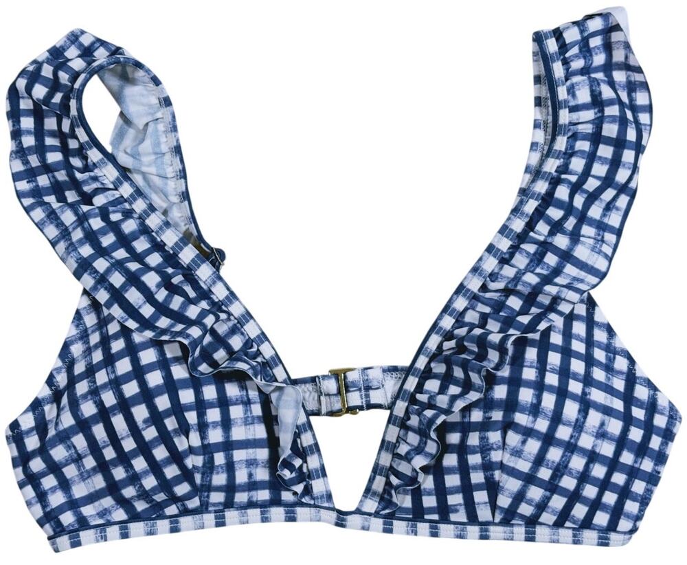 NWT Southern Tide Gingham Ruffle Bikini Top Swim Small Blue Preppy Coastal